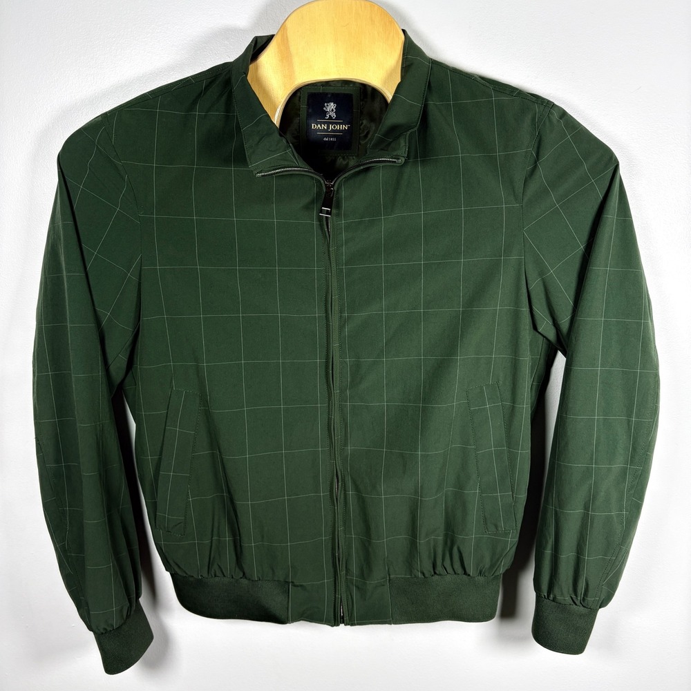 Dan John Mens Green Windowpane Grid Full Zip Bomber Jacket Size Large - Picture 2 of 5